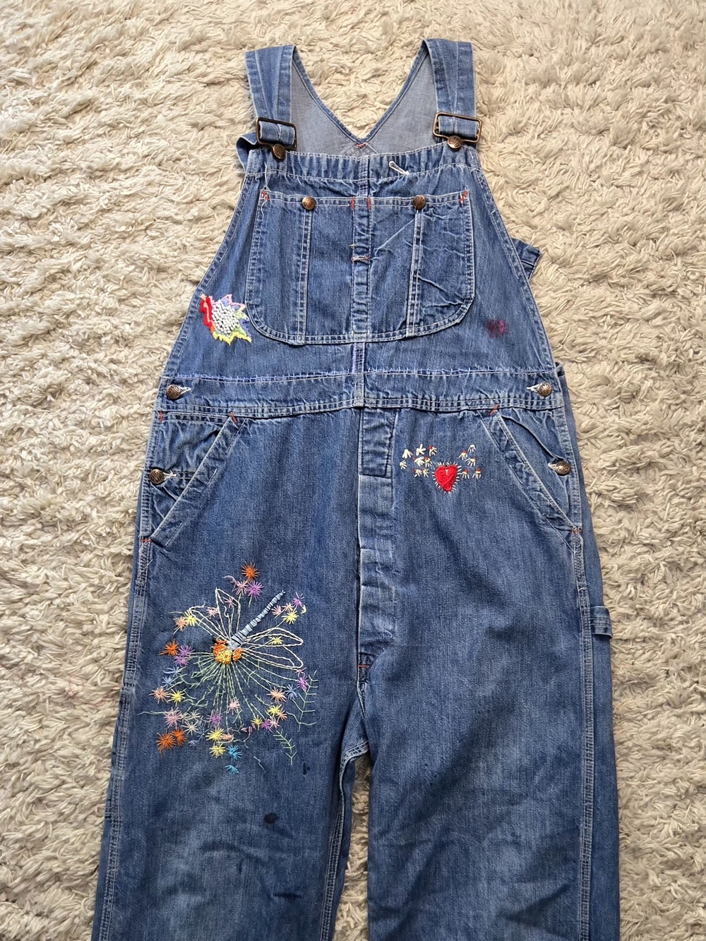 VTG 60s Big Mac Square Bak Embroidered Overalls 38x34